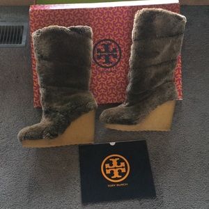 Tory Burch Fur Wedge Boots